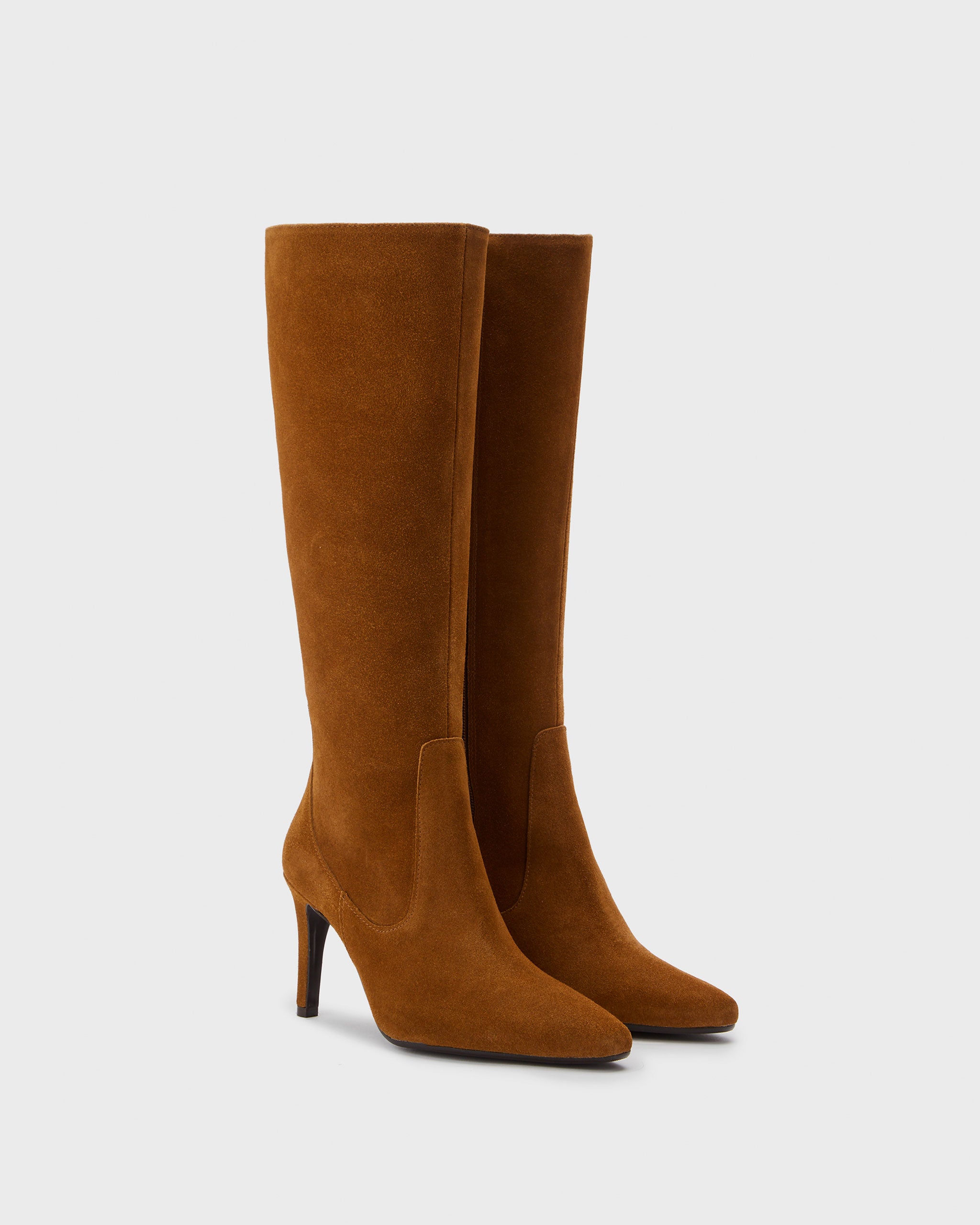 Freya Split Tan Suede Knee High Stiletto With Elastic Panel Boots DuoBoots