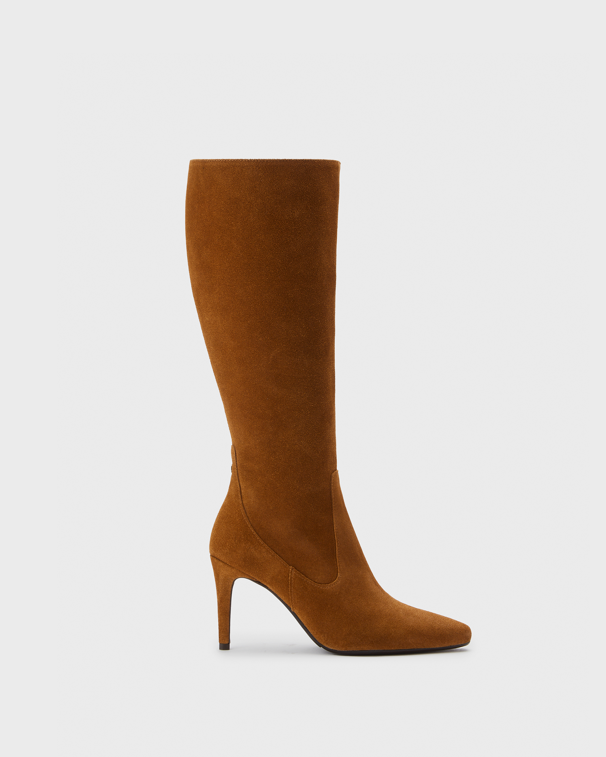 knee high tan suede stiletto heeled boots