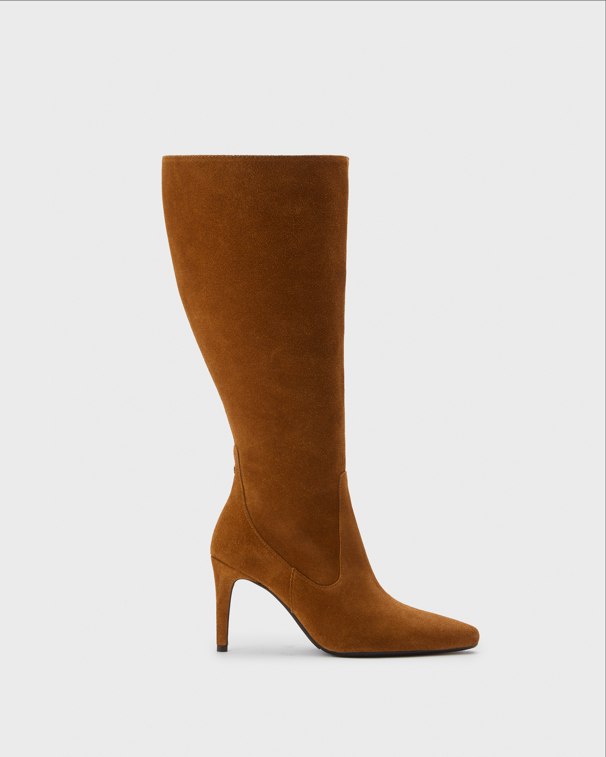 knee high tan suede stiletto heeled boots