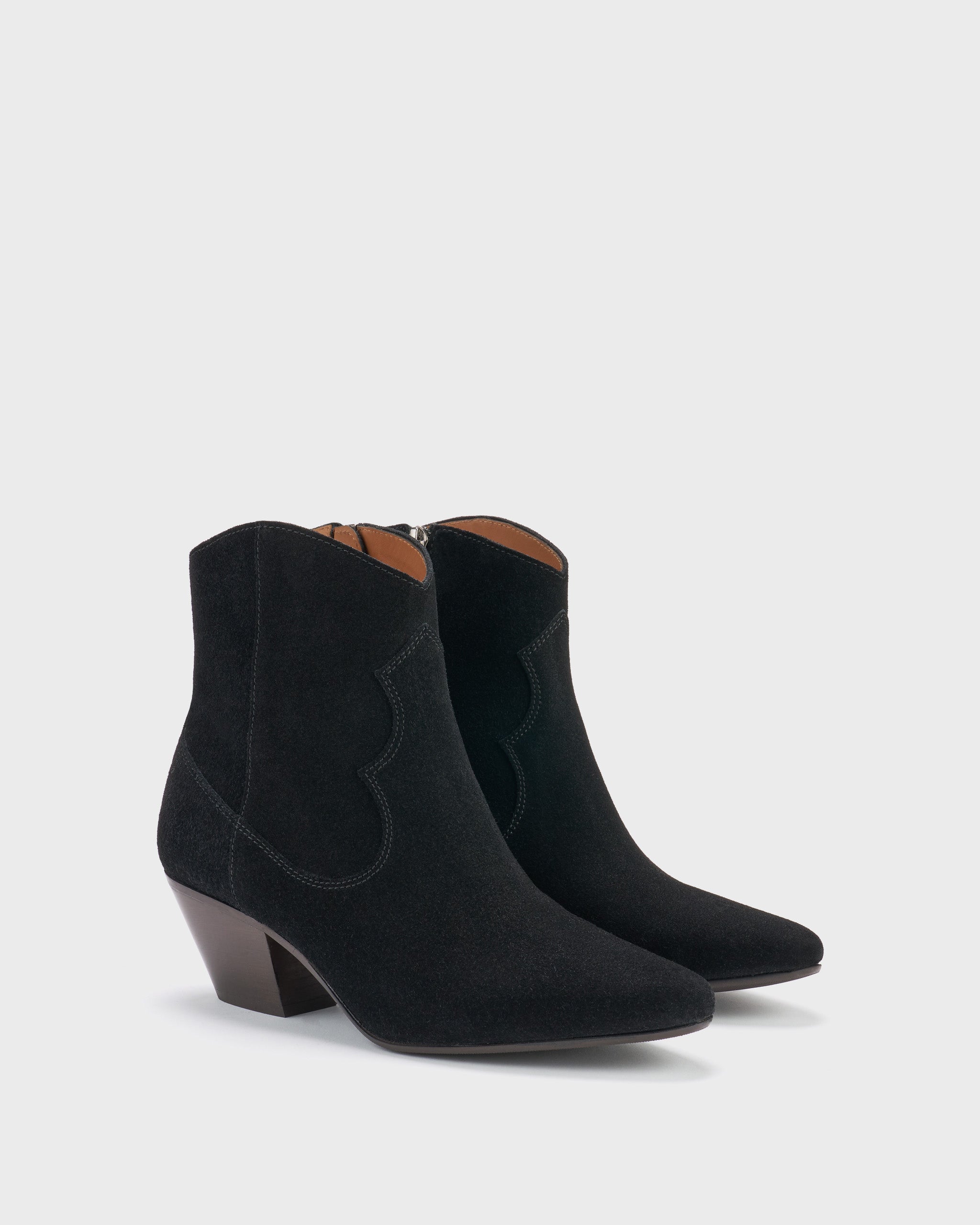 Gwen Cowboy Western Style Black Suede Heeled Ankle Boots DuoBoots
