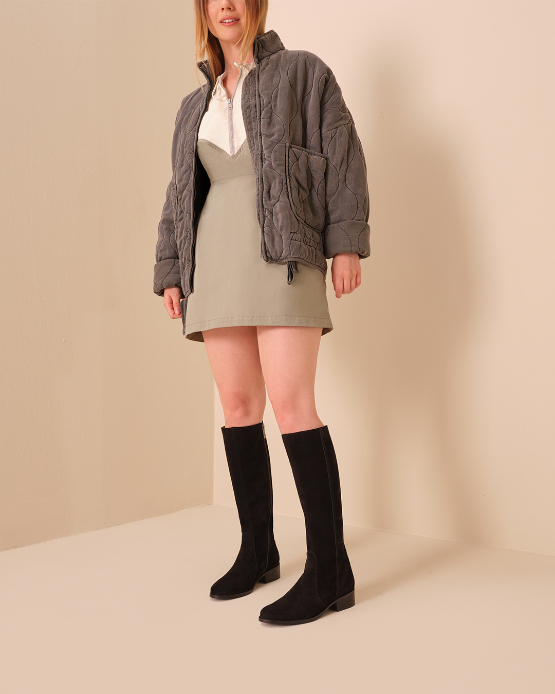 Outfit Knee Length Black Boots Fine Time Block Heel Knee High