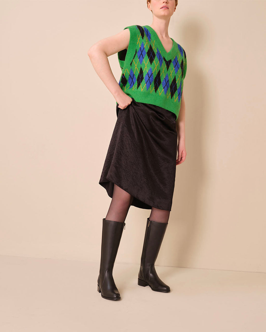 Haltham Standard Knee High Boots in Wine Croc Print Leather main image 1