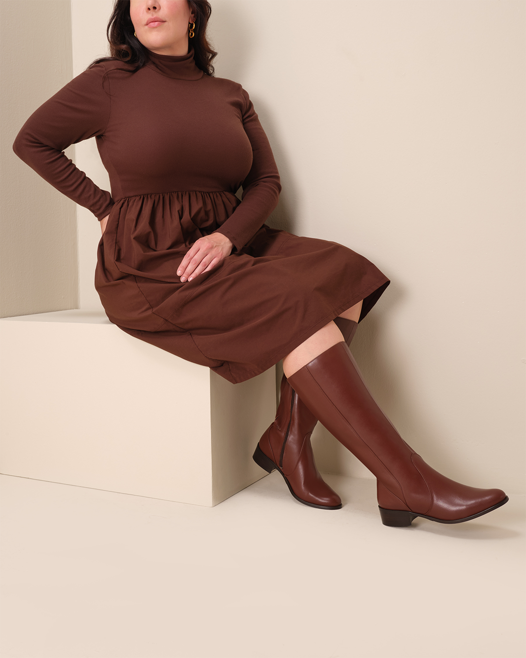 Haltham Tall Shaft Knee-High Boots in Brown Leather Haltham Tall Shaft Knee-High Boots in Brown Leather