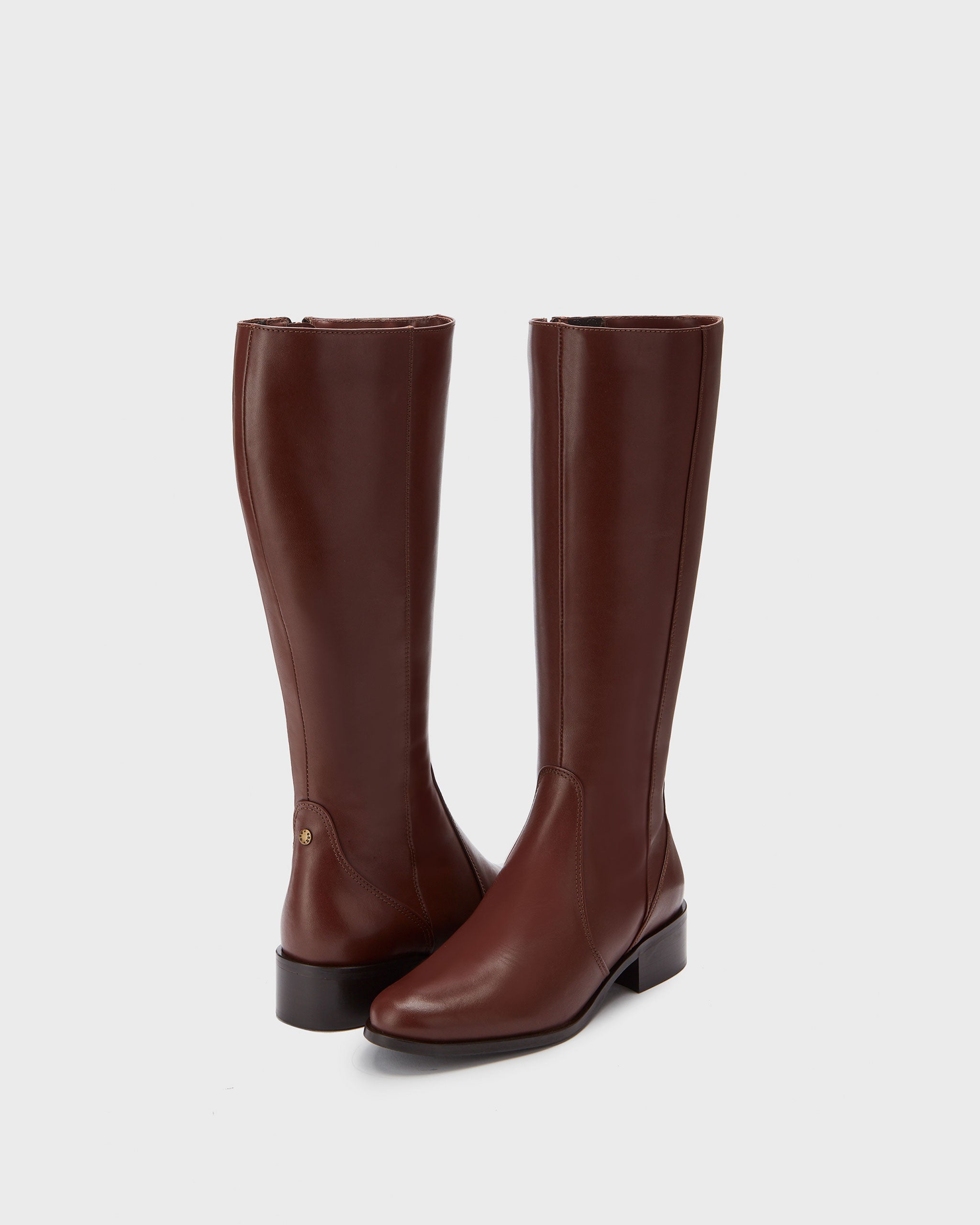 Haltham Standard Brown Leather Knee High Flat Boots With An Elasticated Panel DuoBoots