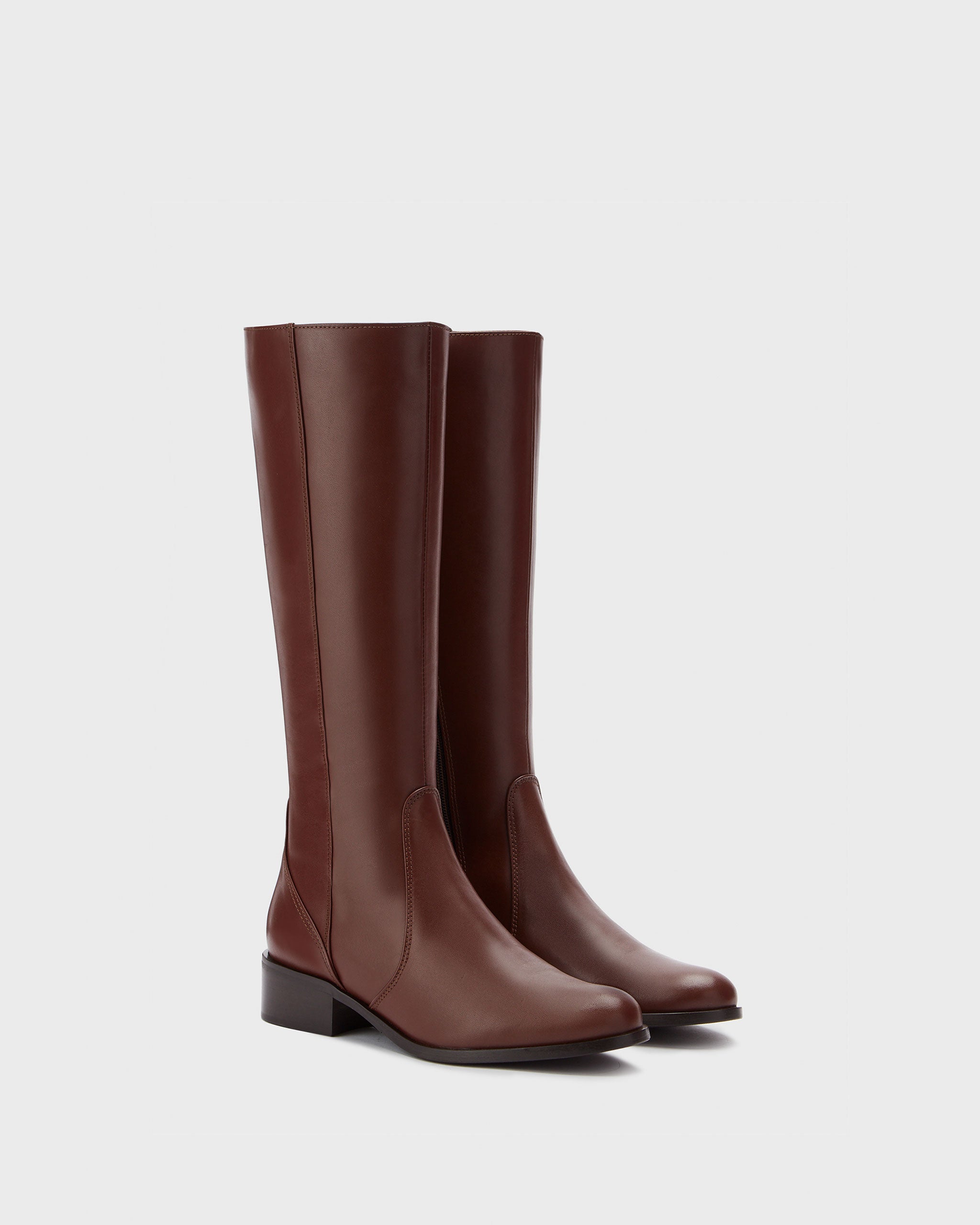 Haltham Standard Everyday Brown Leather Knee High Flat Boots DuoBoots