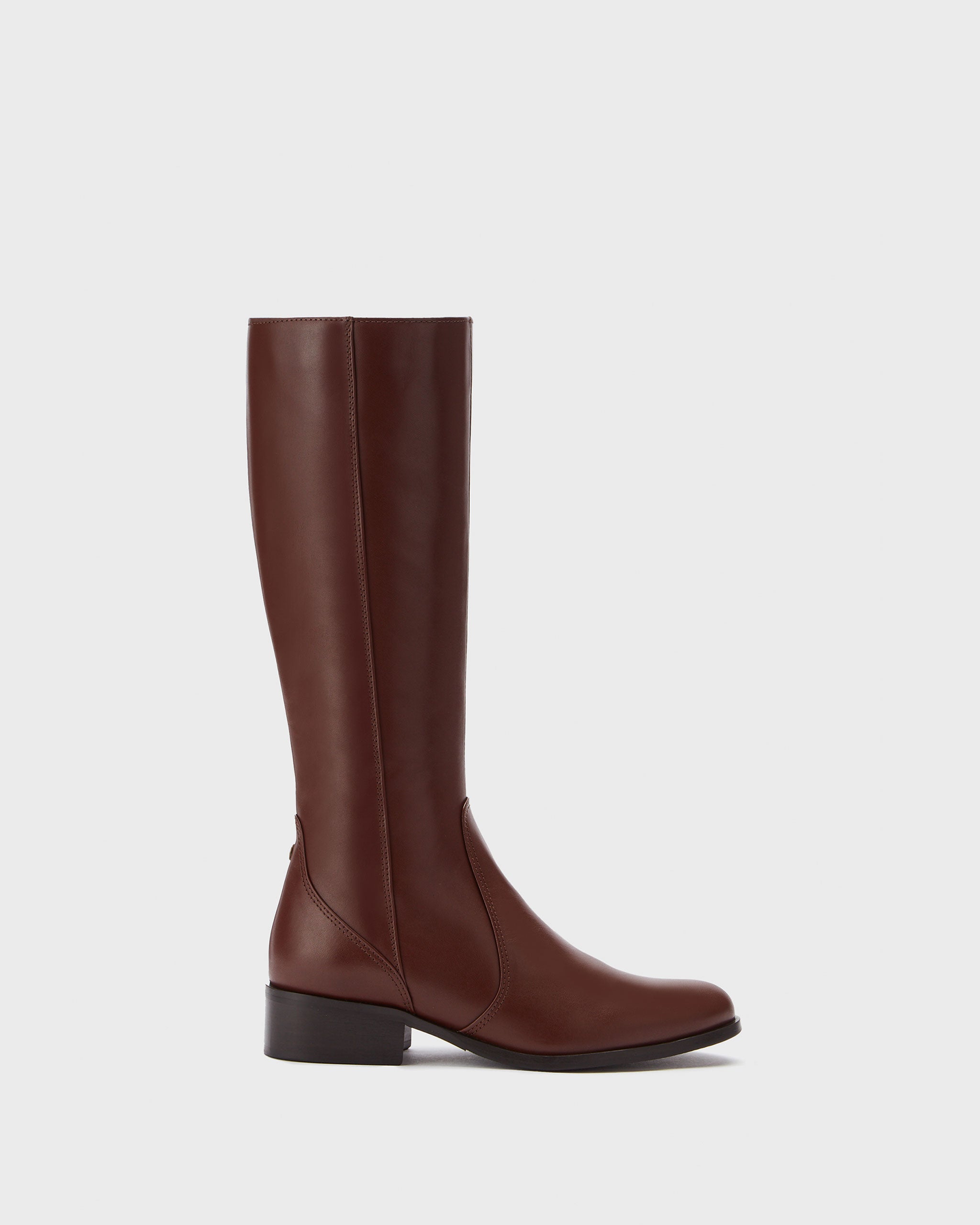 Haltham Standard Staple Style Brown Leather Knee High Flat Boots With A Slim Fit DuoBoots