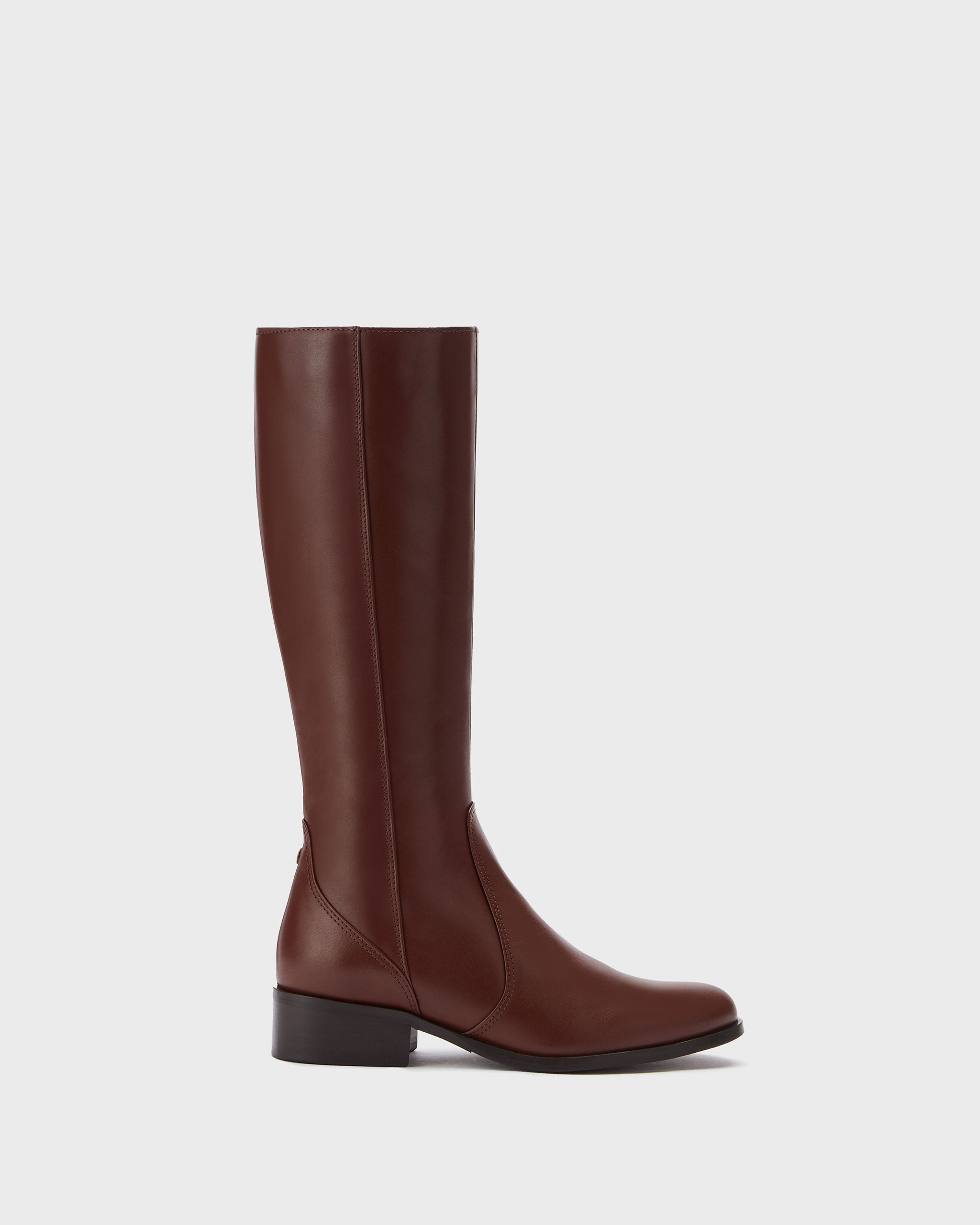 Haltham Tall Brown Leather Knee High Flat Boots With An Elasticated Panel DuoBoots