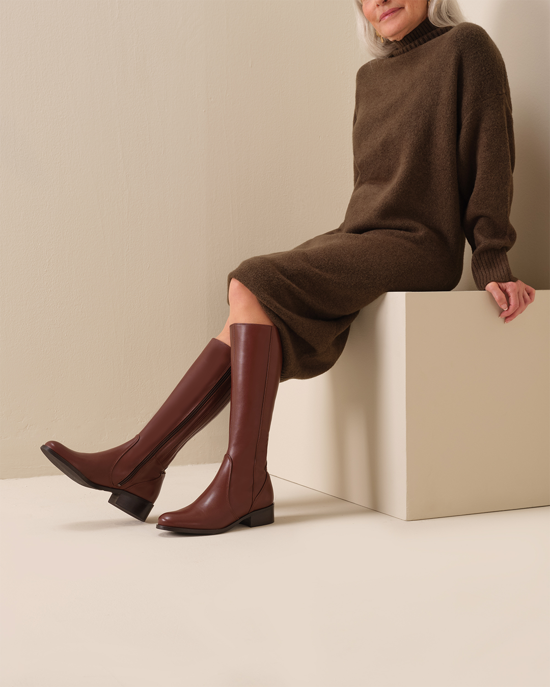 Haltham Standard Knee High Boots in Brown Leather