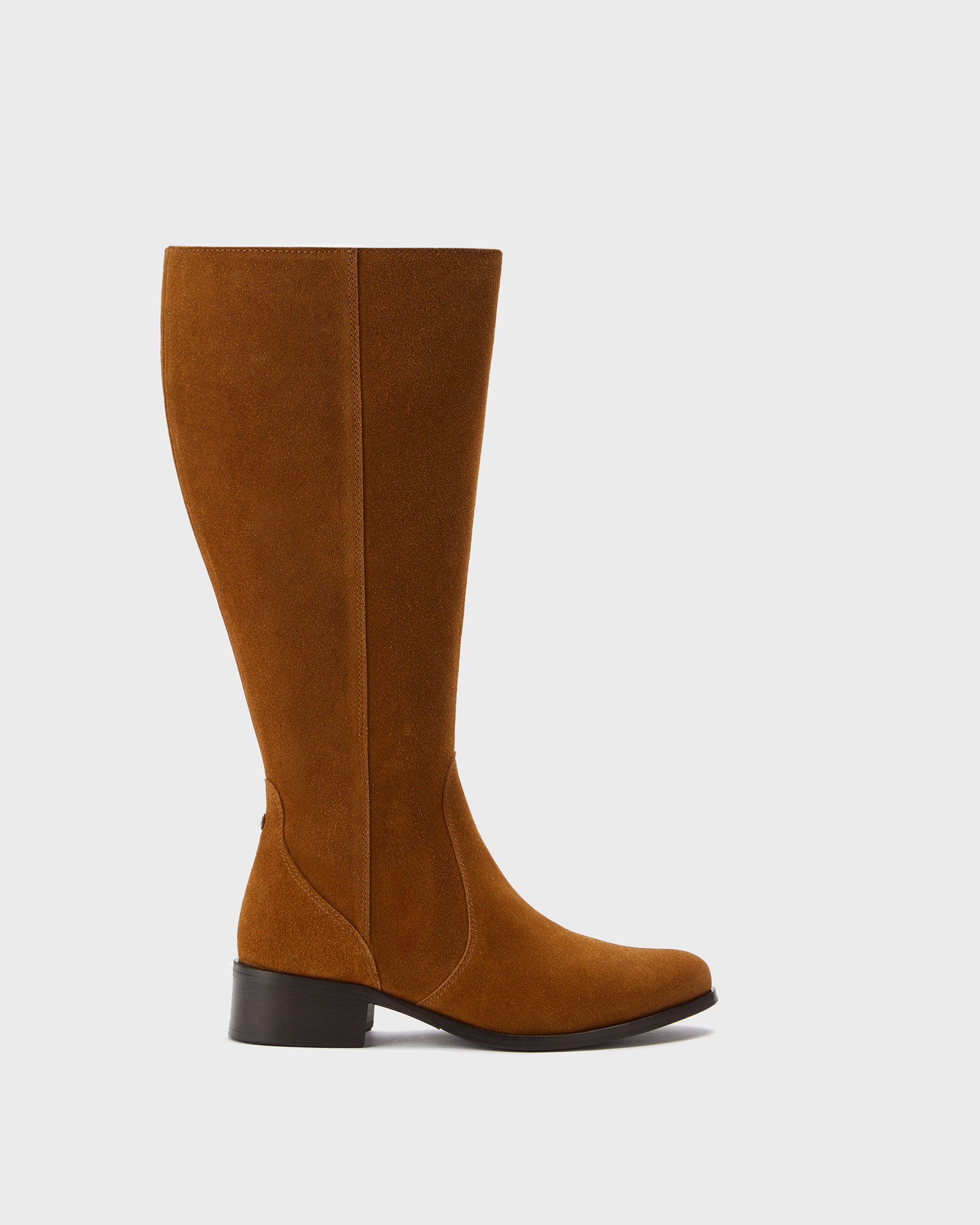 Haltham Petite Tan Suede Knee High Boots With A Elastic Stretch Panel In A Wide Fit DuoBoots