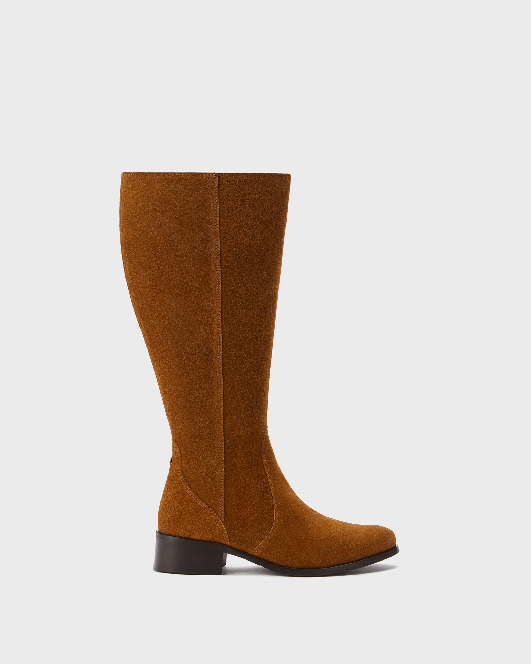 Haltham Standard Tan Split Suede Knee High Flat Boots With A Wide Fit DuoBoots