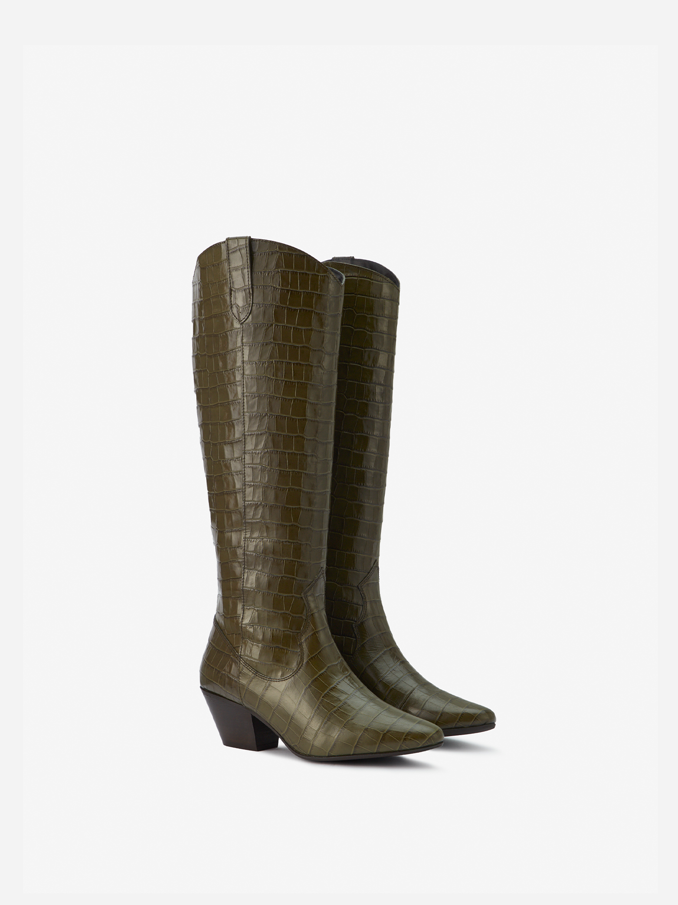 Saffron Knee High Boots in Forest Green Croc - Main Image