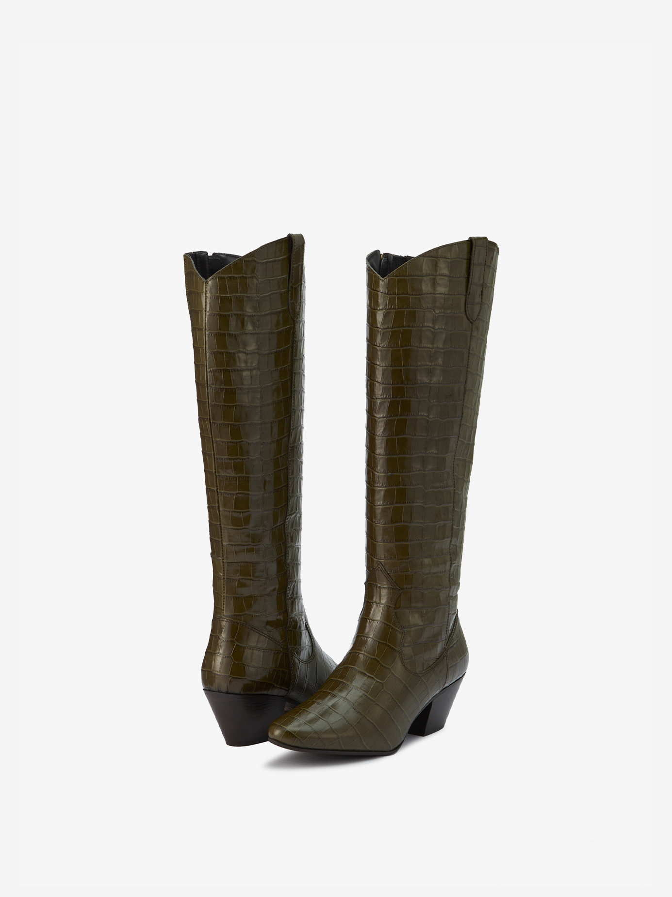 Saffron Knee High Boots in Forest Green Croc