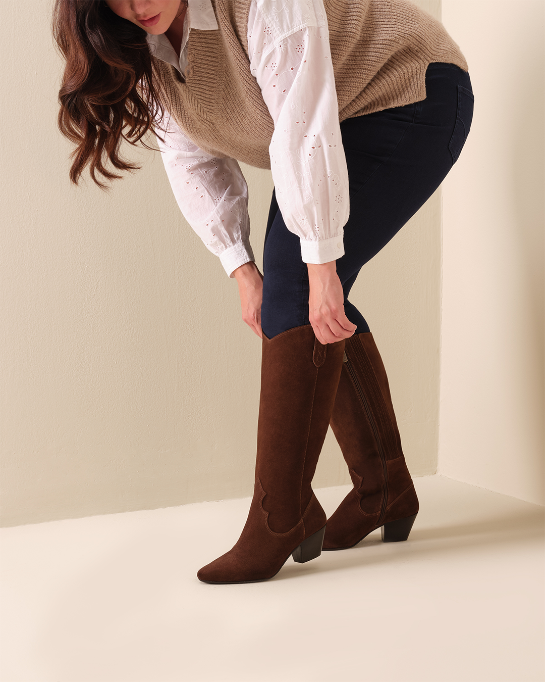 Saffron Brown Suede Heeled Knee High Boots DuoBoots
