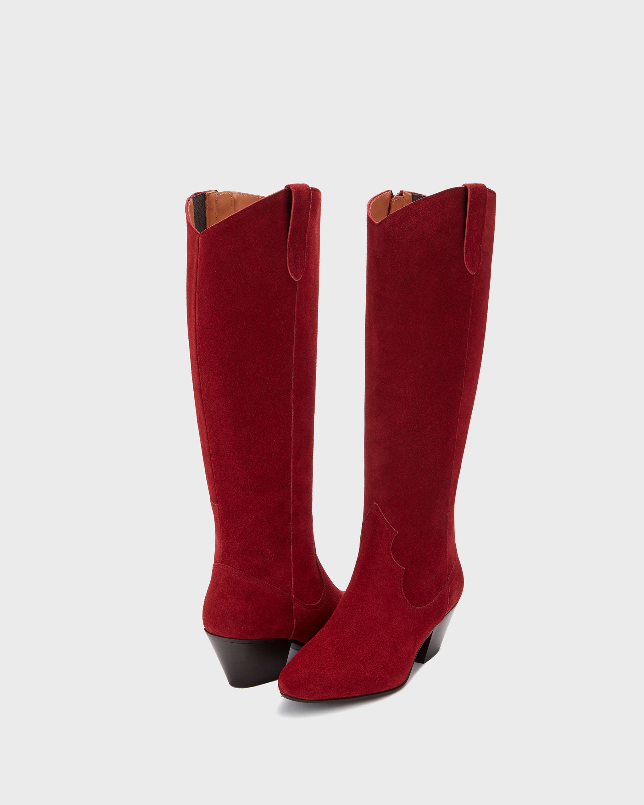 Saffron Western Style Red Suede Heeled Knee High Boots DuoBoots