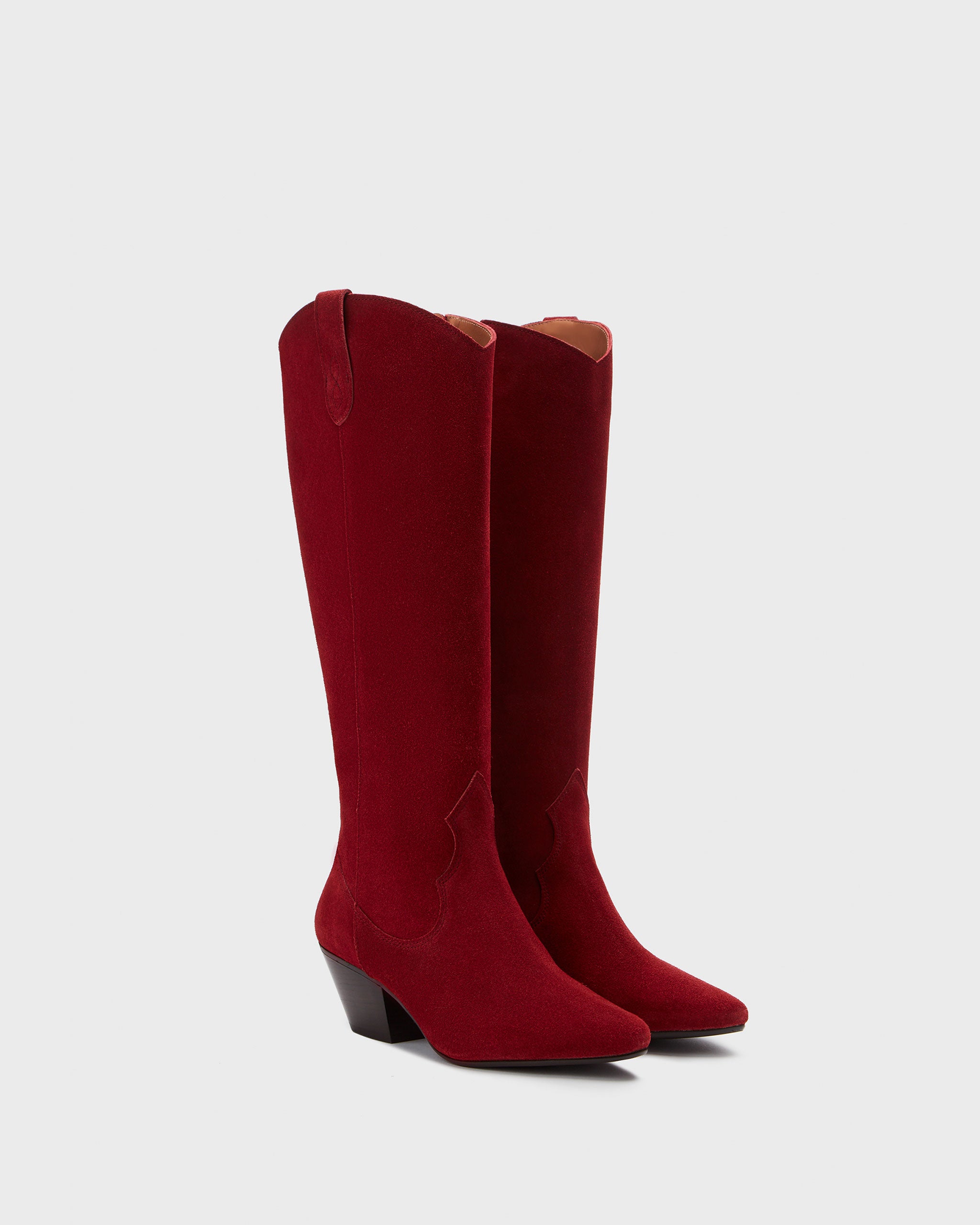 Saffron Split Red Suede Cuban Heel Knee High Boots DuoBoots