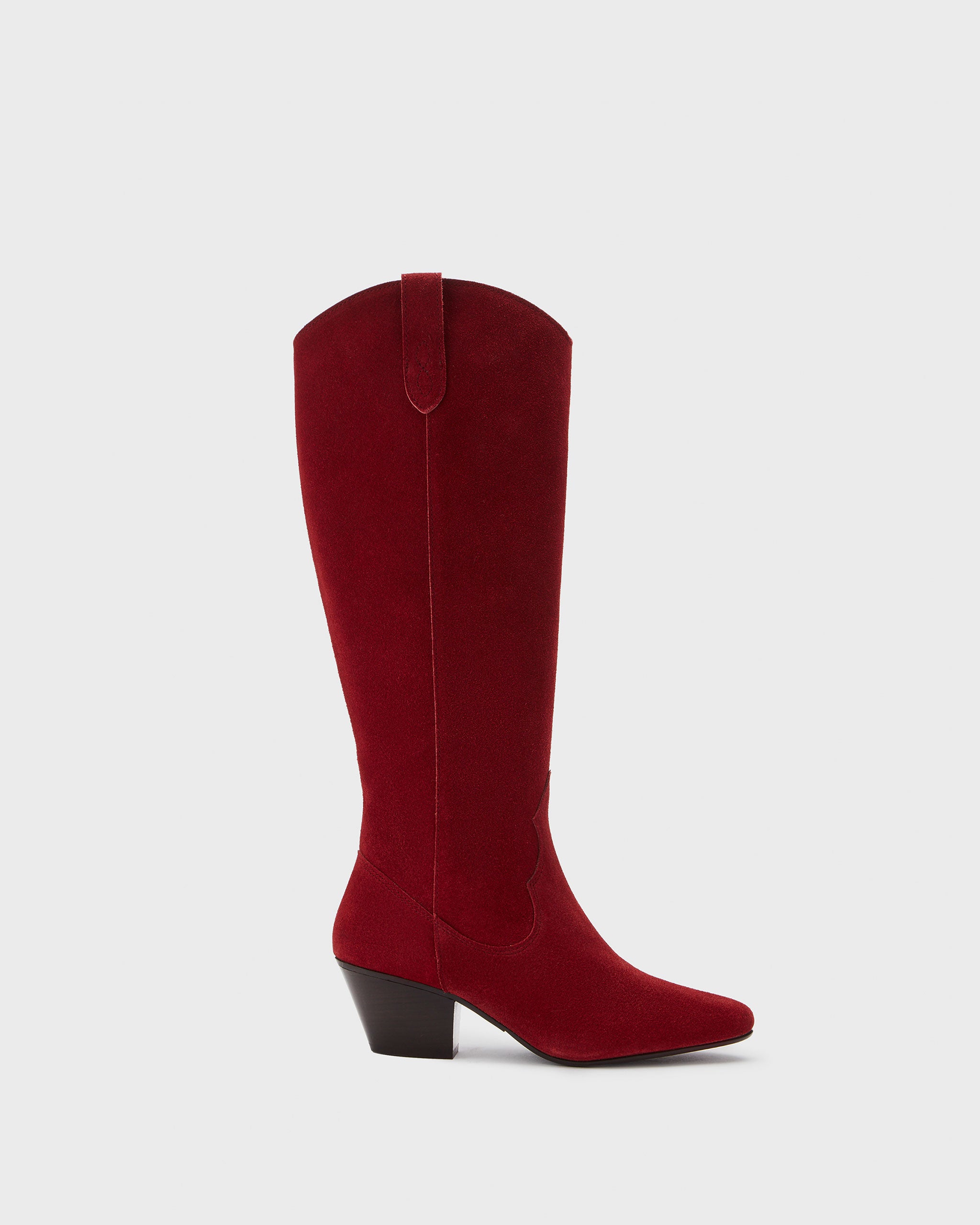 Saffron Red Suede Heeled Knee High Boots With 32cm Calf DuoBoots