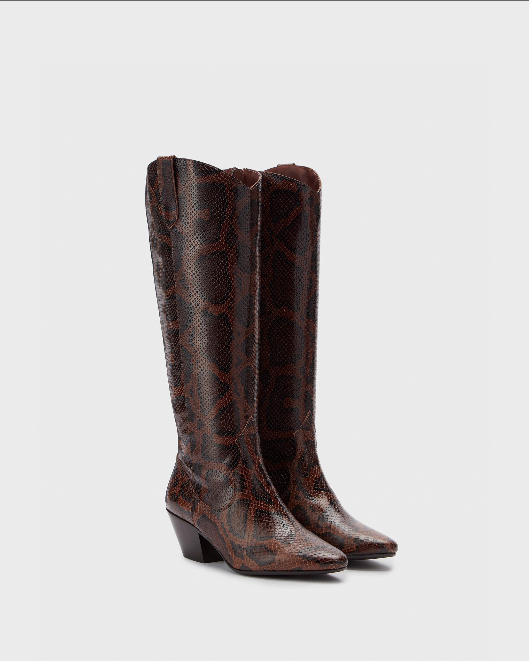 Saffron Knee High Boots in Snake Print Leather