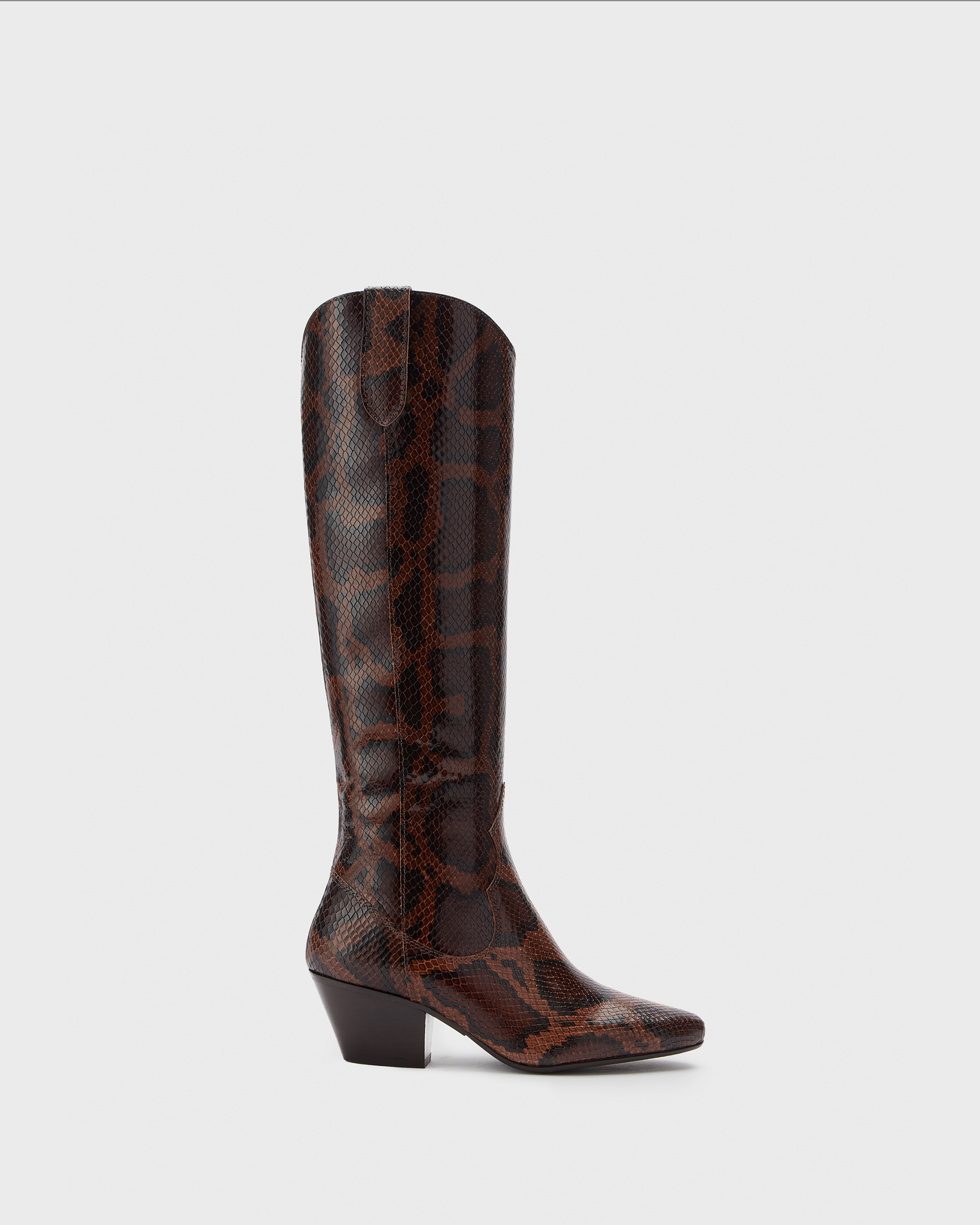 Saffron Knee High Boots in Snake Print Leather