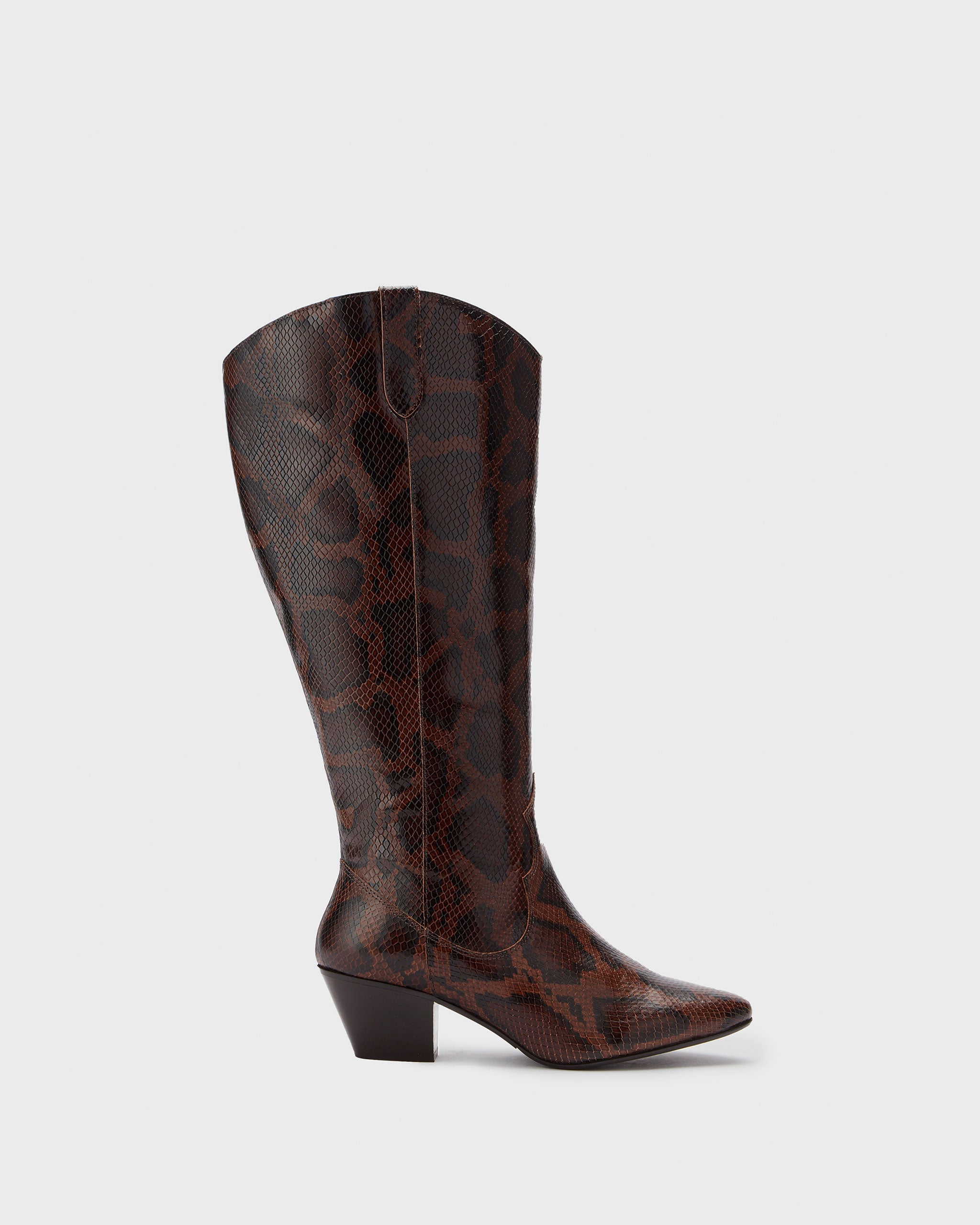 Saffron Snake Print Leather Heeled Knee High Boots DuoBoots