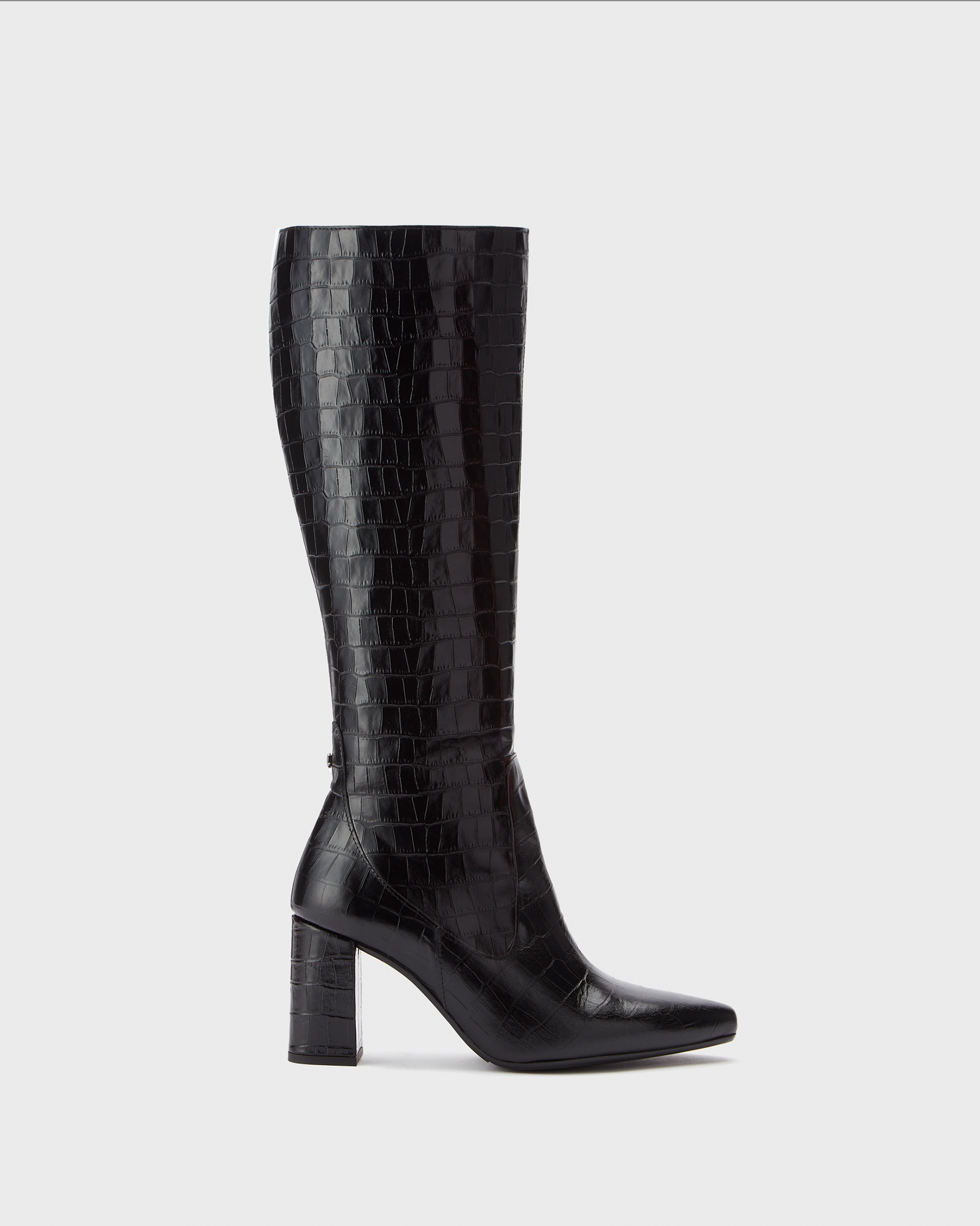 Knee high pointed block heeled boot
