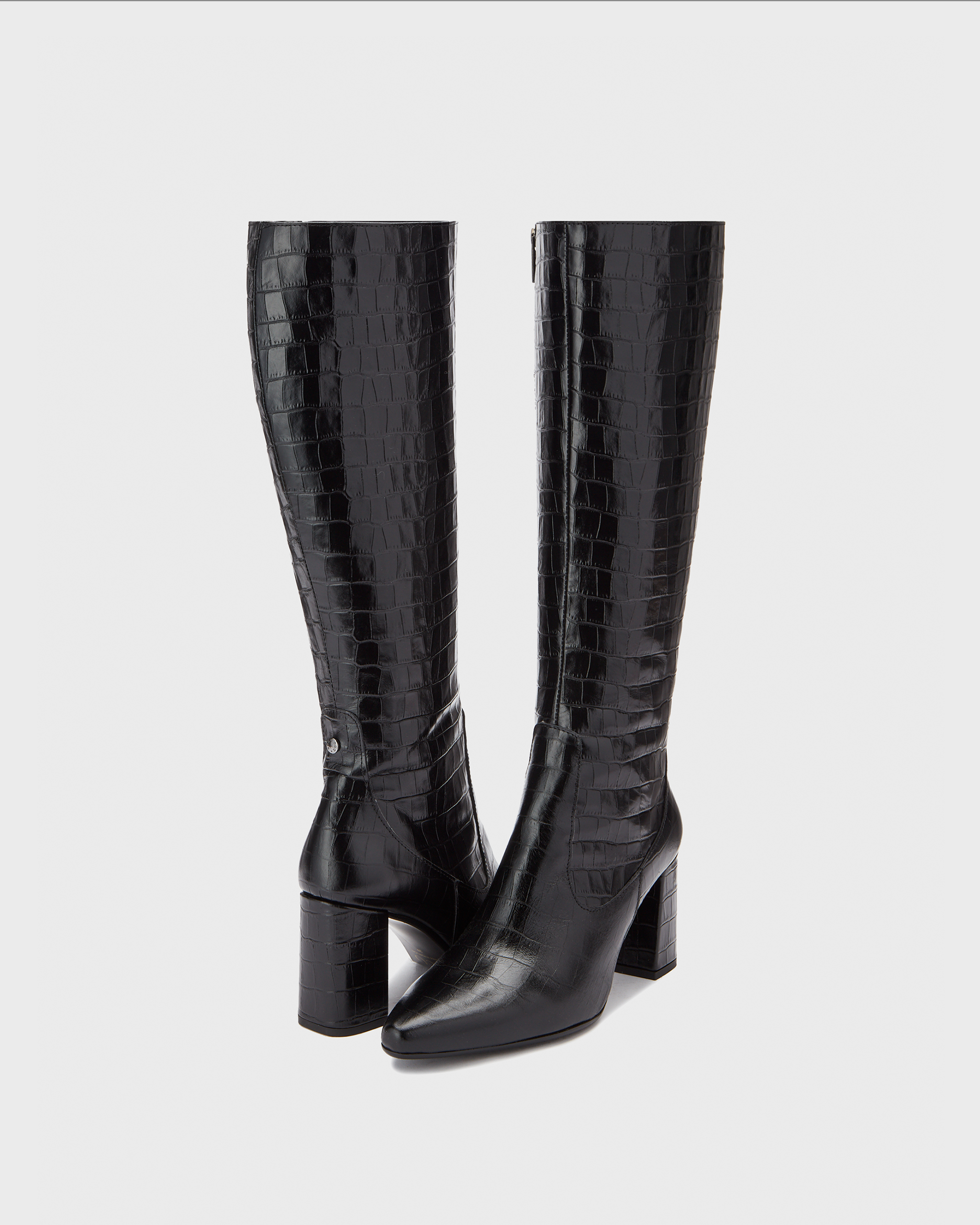 Knee high pointed block heeled boot