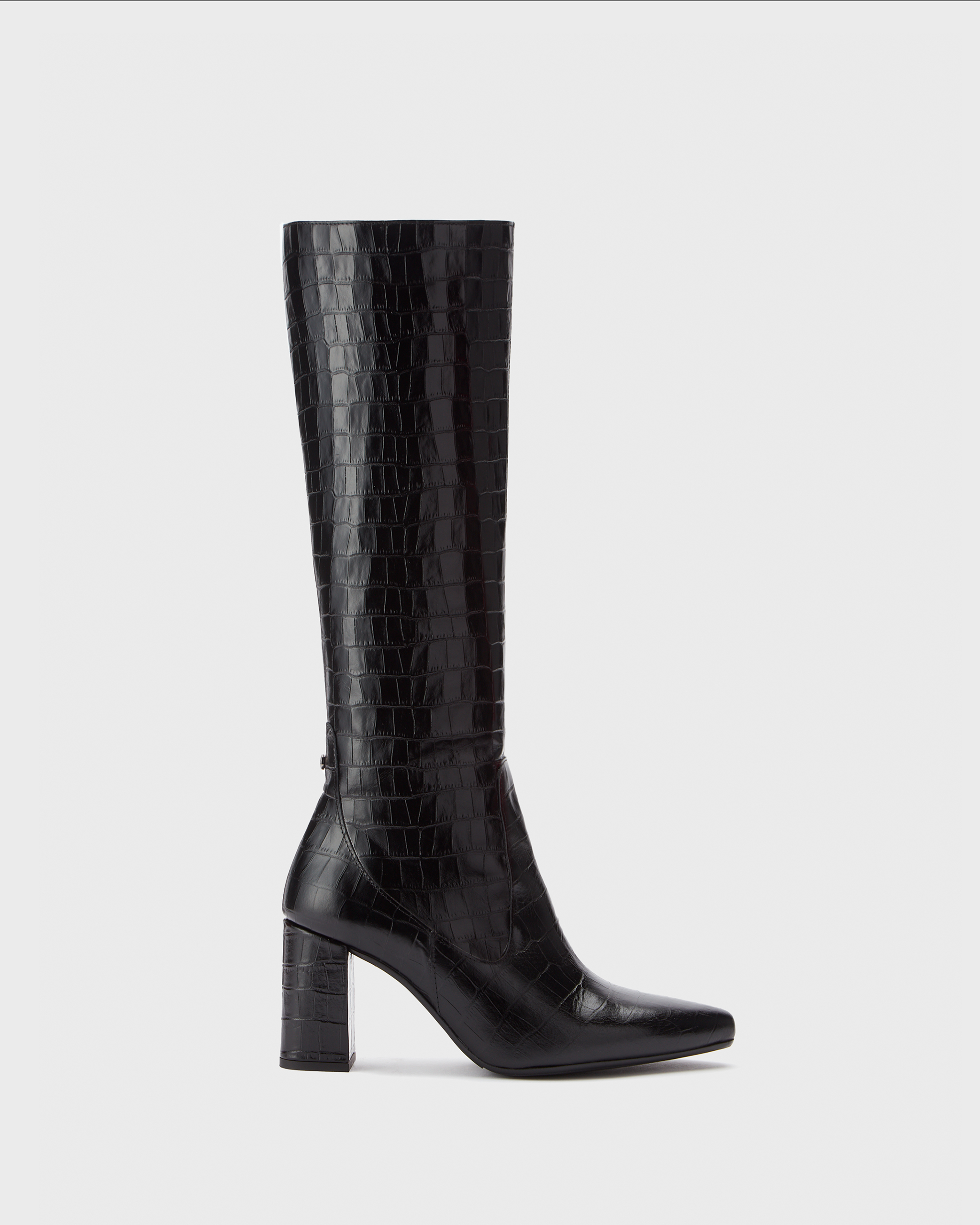 Knee high pointed block heeled boot