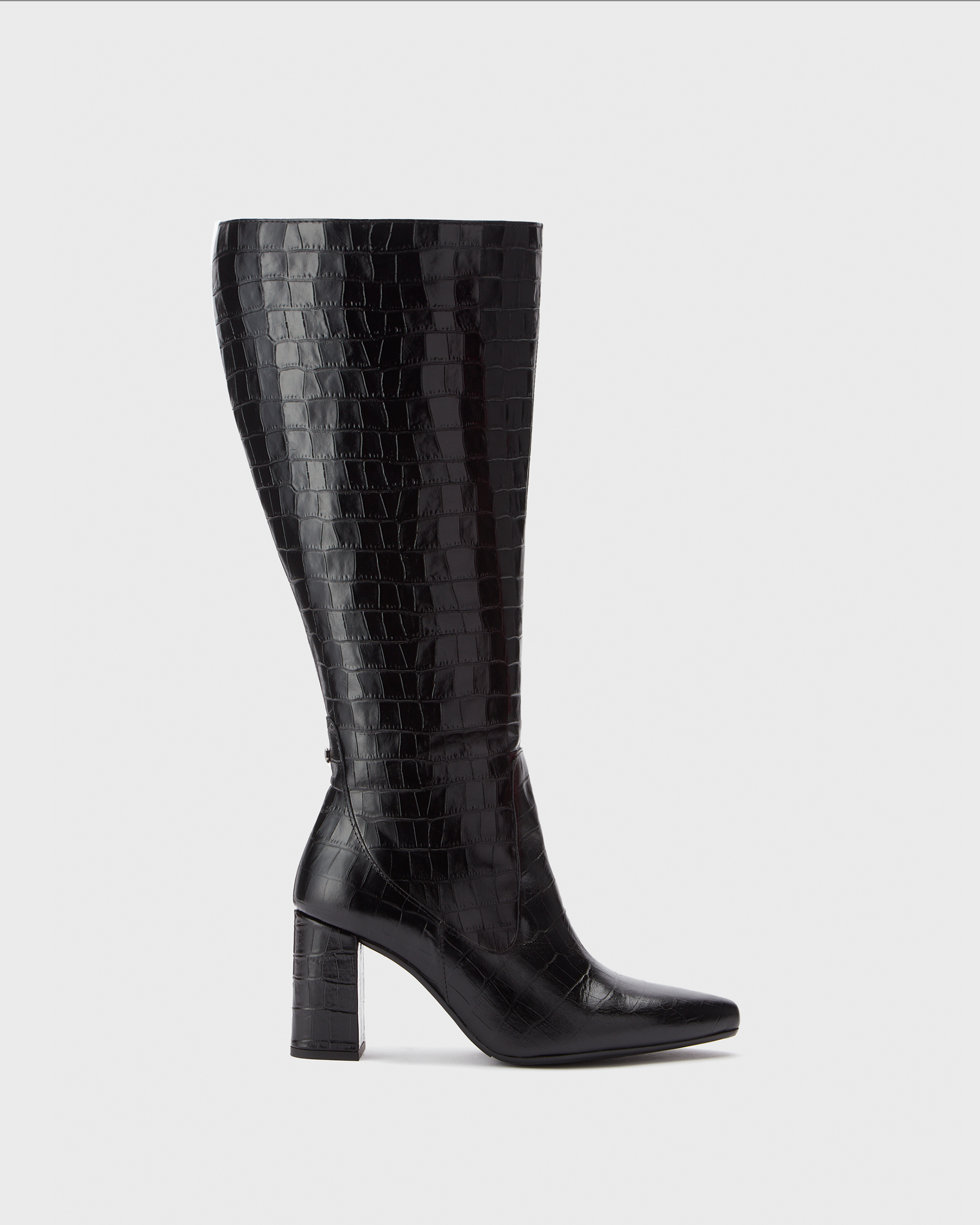 Knee high pointed block heeled boot