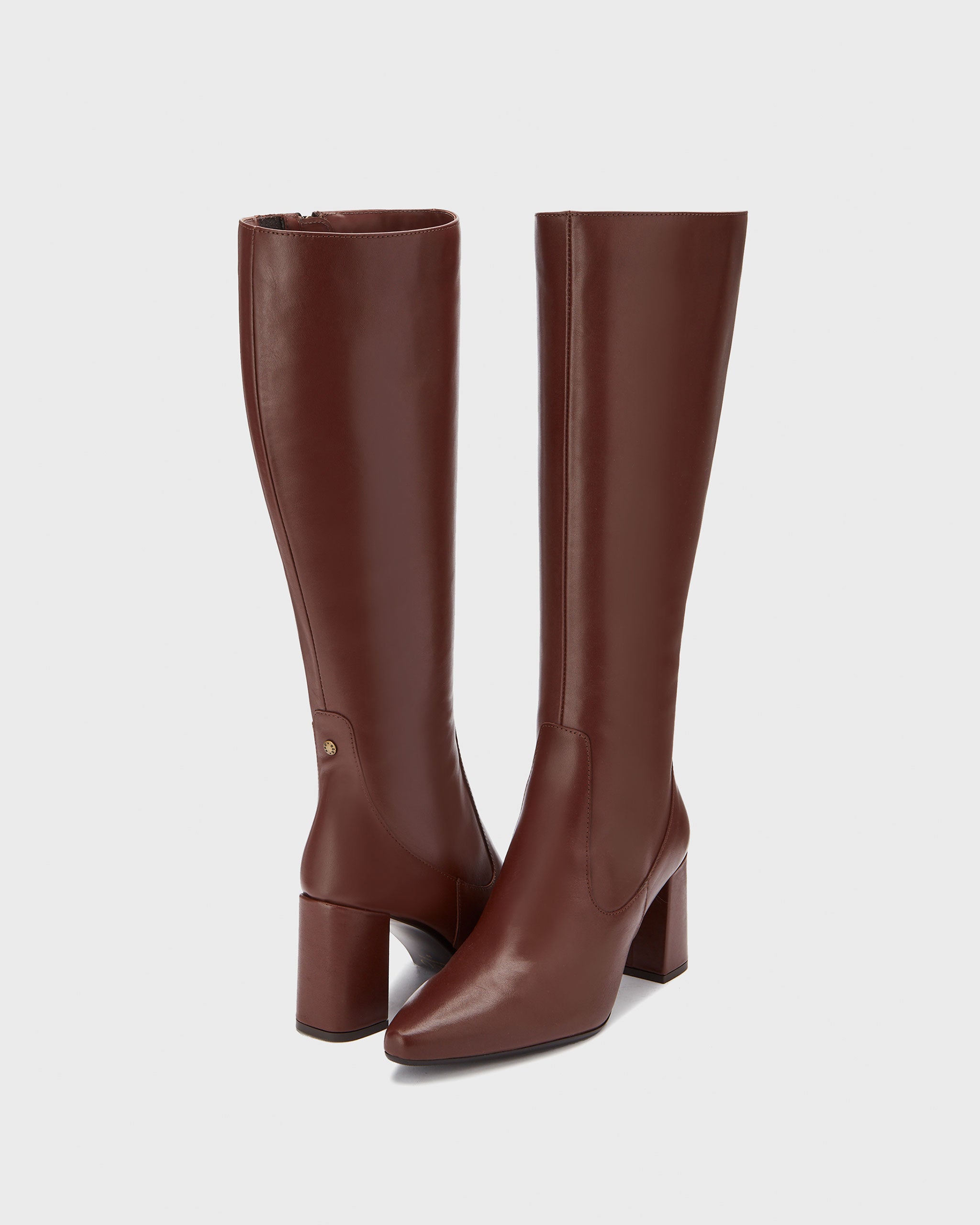 Tabitha Brown Leather Mid-Heel Knee High Boots DuoBoots