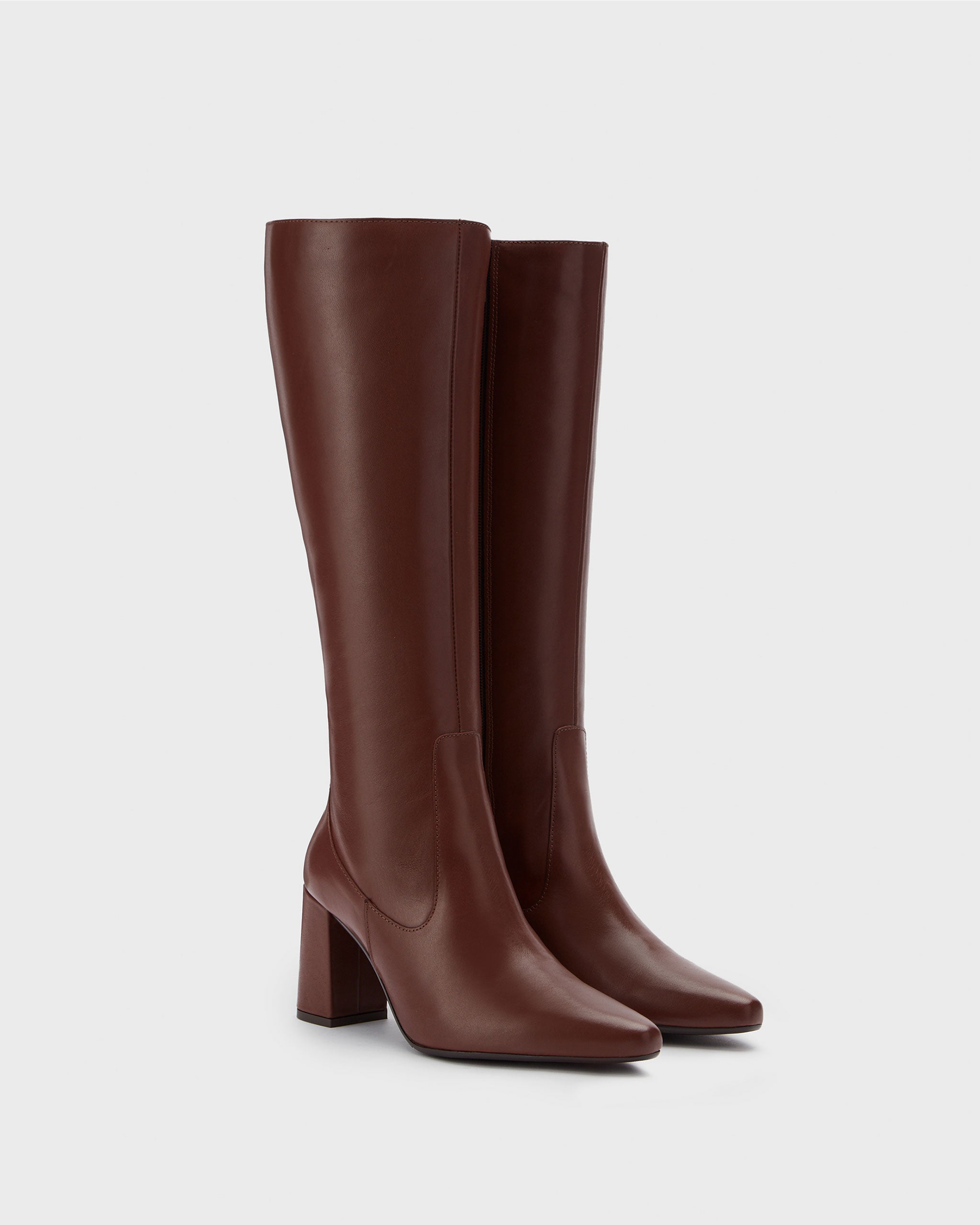 Tabitha Brown Smooth Leather Heeled Knee High Boots With Pointed Toe DuoBoots