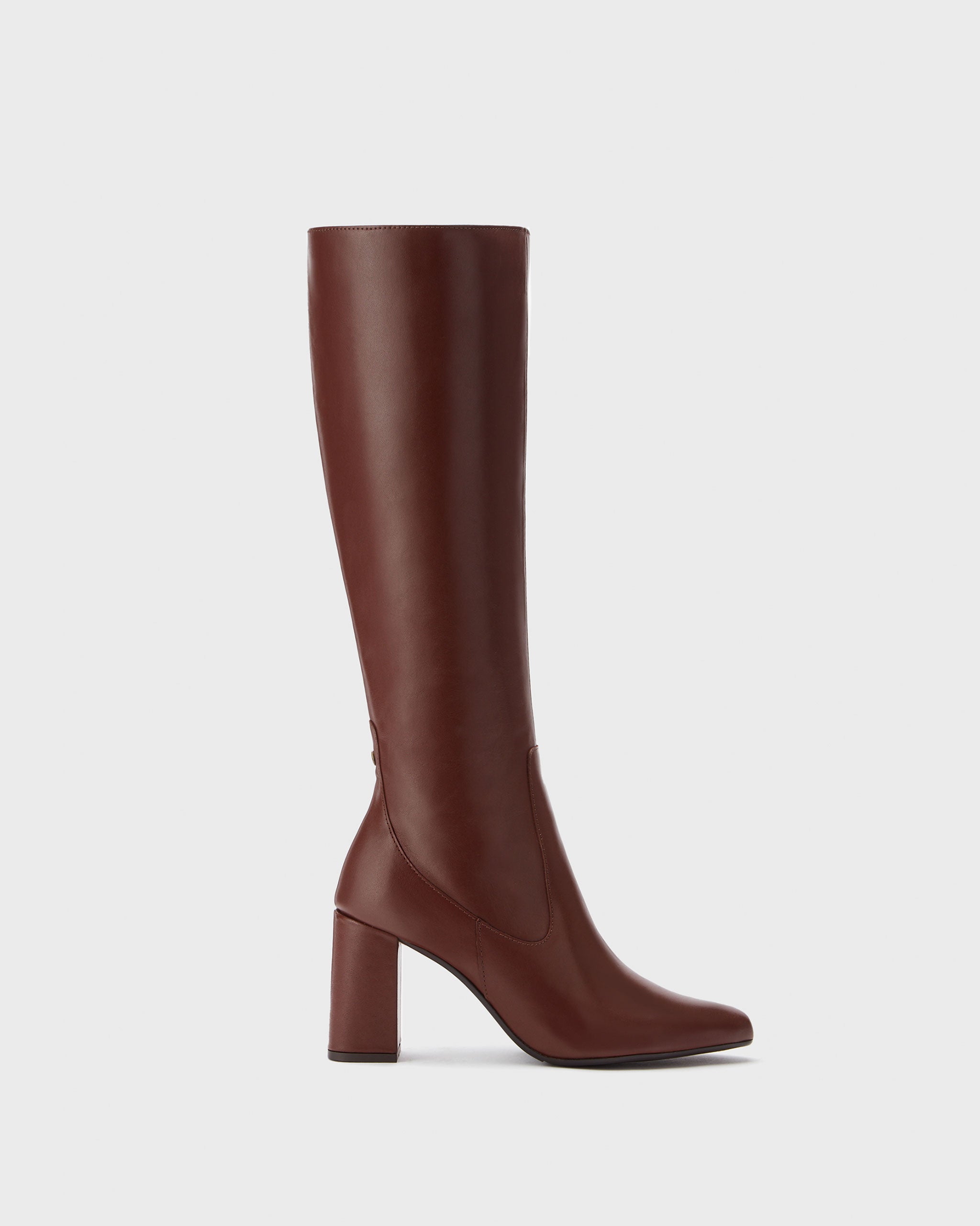 Tabitha Brown Leather Heeled Knee High Boots With Elastic Panel DuoBoots