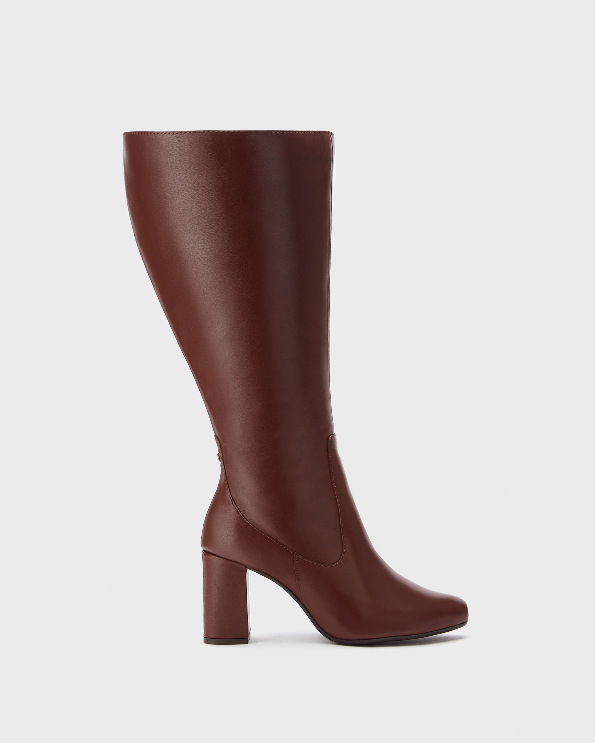 Tabitha Brown Leather Stacked Heel Knee High Boots With Wide Fit DuoBoots