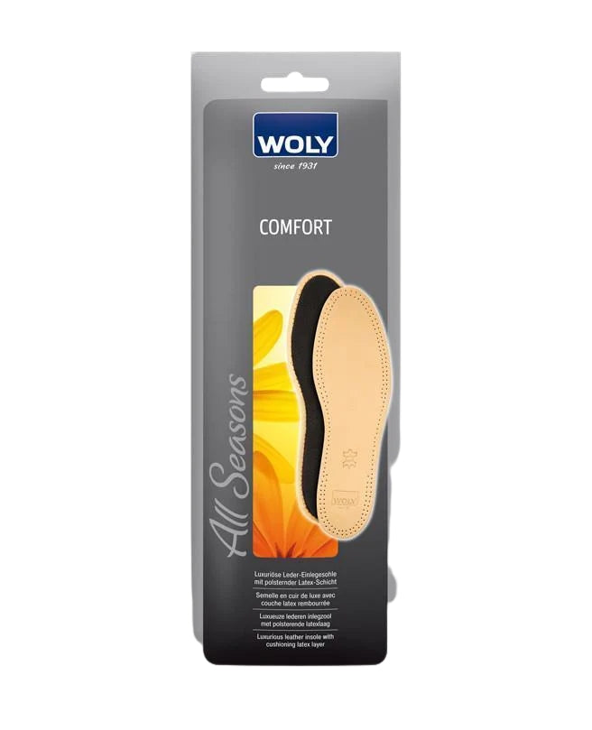 One pair of cushioned leather insoles for extra comfort.